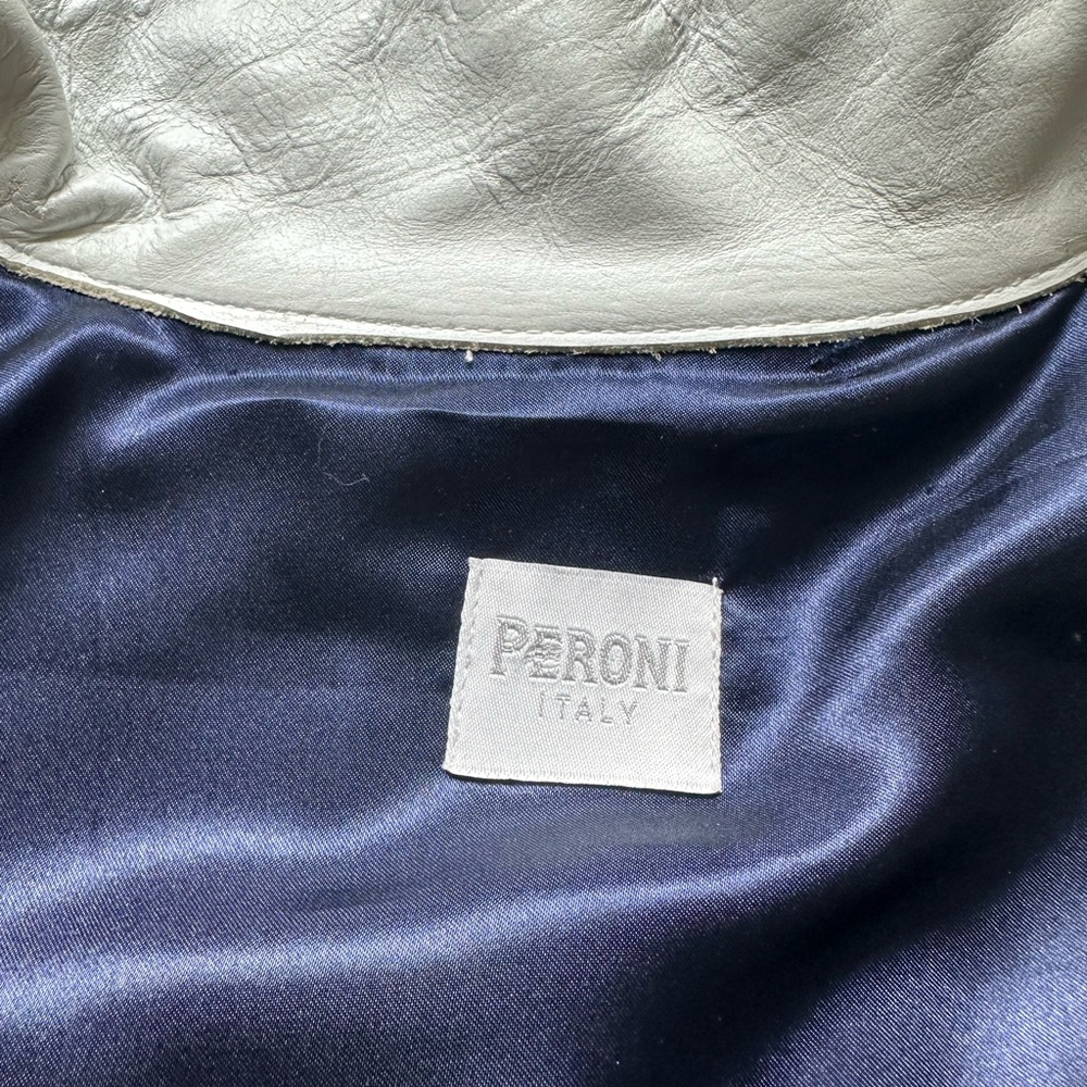 Peroni Italy White Leather Full Zip LOGO perforated Sleeve Jacket - Picture 4 of 9